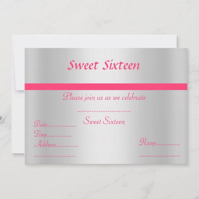 Sweet sixteen inbjudan silver (Framsida)