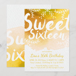 Sweet sixteen, inbjudan till Gult vattenfärgsfärg