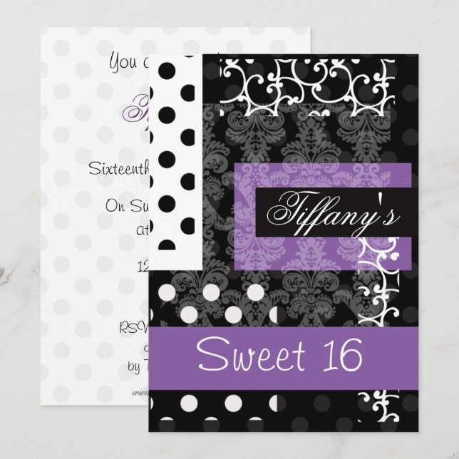 Sweet sixteen inbjudan till part (Fram/baksida)