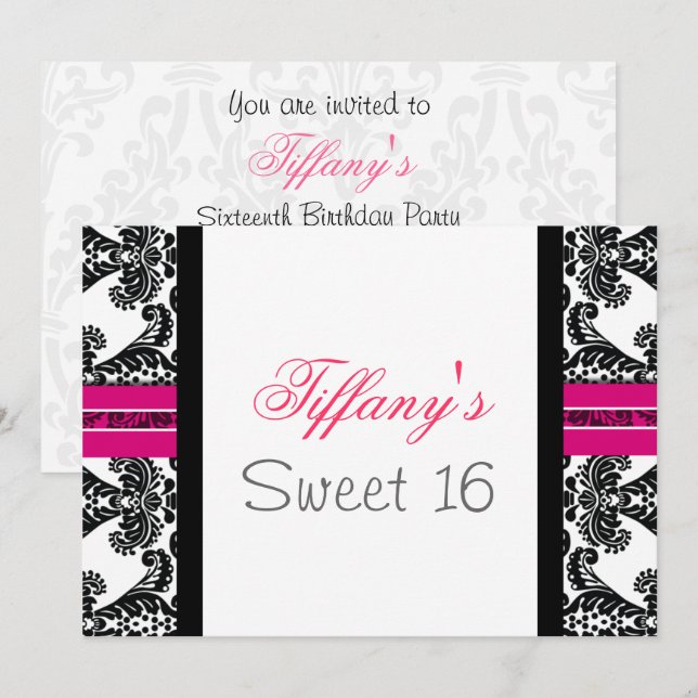 Sweet sixteen inbjudan till part (Fram/baksida)
