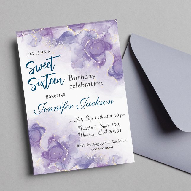 Sweet sixteen lavender Blue lila blommigt födelsed Inbjudningar (Skapare uppladdad)