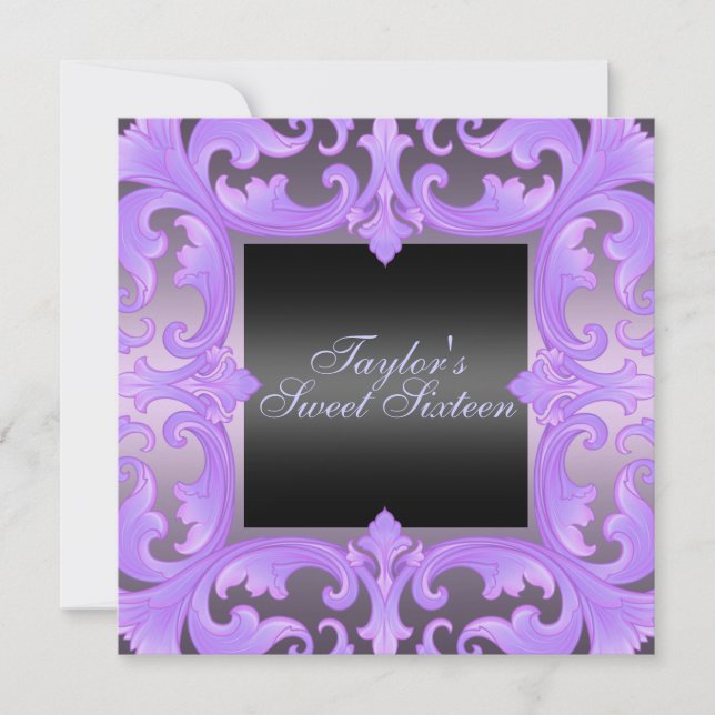 Sweet sixteen Lila Damaskus design Birthday Inbjud Inbjudningar (Framsida)