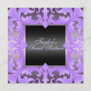 Sweet sixteen Lila Damaskus design Birthday Inbjud Inbjudningar