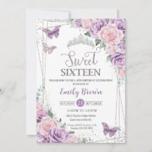 Sweet sixteen Lila Lilac Rosa Blommigt Butterflies