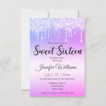 sweet sixteen lila rosa som droppar glitter