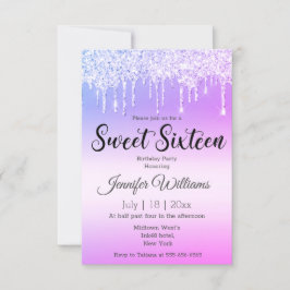 sweet sixteen lila rosa som droppar glitter inbjudningar