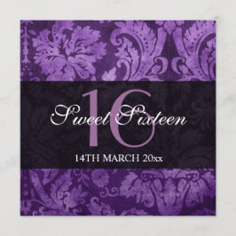 Sweet sixteen Lila Vintage Mönster Inbjudningar