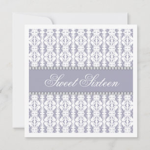 Sweet sixteen Lila White Damask Snöre judar Party Inbjudningar