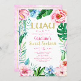 Sweet sixteen Luau Tropical Blommigt Rosa Hawaiian Inbjudningar