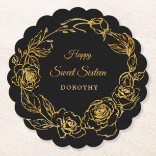 Sweet sixteen Luxe Guld Ro Blommigt Black Underlägg Papper