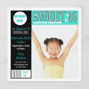 Sweet sixteen magasin aqua PERSONALIZE Inbjudningar