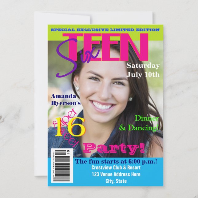 Sweet sixteen| Magasinhölje Stil| Foto Inbjudningar (Framsida)