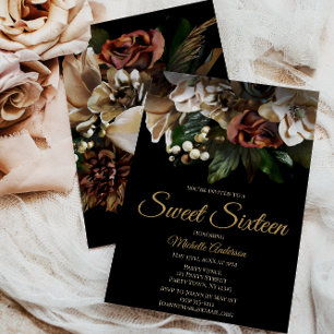 Sweet sixteen Magnolia Top Guld och Black Blommigt Inbjudningar