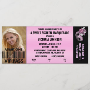 Sweet sixteen maskerad VIP-anslutning Biljett Inbjudningar