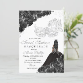 Sweet sixteen MasqueraBlack & Silver Birthday Inbjudningar