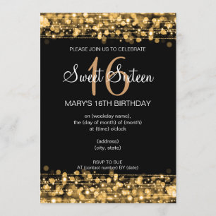 Sweet sixteen-miniatyrdiagram Guld Inbjudningar
