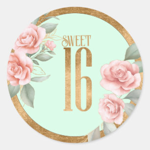 Sweet sixteen Mint Grönt-ID756 för guldfetter, Blo Runt Klistermärke