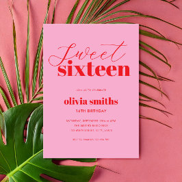 Sweet sixteen Modern Rosa Red 16:e födelsedagen Inbjudningar