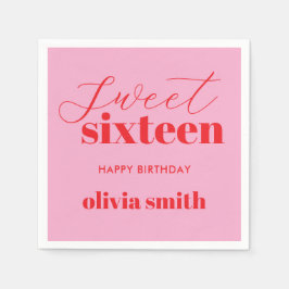 Sweet sixteen Modern Rosa Red 16:e födelsedagen Pappersservett
