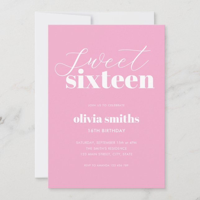 Sweet sixteen moderna Rosa 16:e födelsedag Inbjudningar (Framsida)