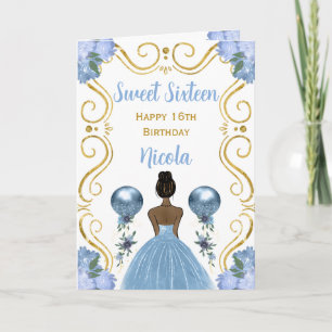 Sweet sixteen Mörk Skin Princess Blue Birthday Kort