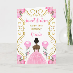 Sweet sixteen Mörk Skin Princess Rosa Birthday Kort