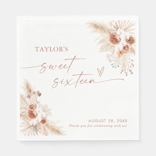 Sweet sixteen Napkins, Terracotta Boho Sexton Pappersservett (Framsidan)