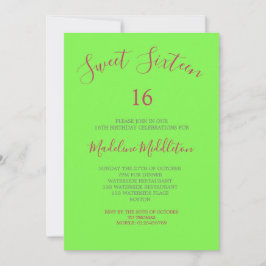 Sweet sixteen Neon Grönt Photo Birthday Inbjudningar