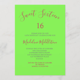 Sweet sixteen Neon Grönt Photo Birthday Inbjudningar