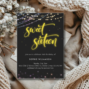 Sweet sixteen neon ljus födelseår inbjudningar