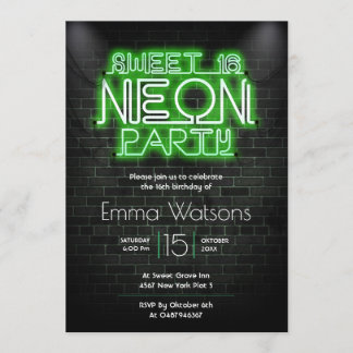 Sweet sixteen Neon Party Inbjudningar