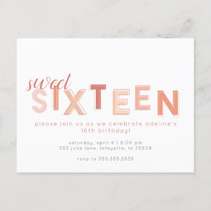 Sweet sixteen Neutralt Födelsedagsfest inbjudan Vykort