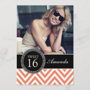 SWEET SIXTEEN ORANGE ZIG ZAG CHEVRON MÖNSTER INBJUDNINGAR