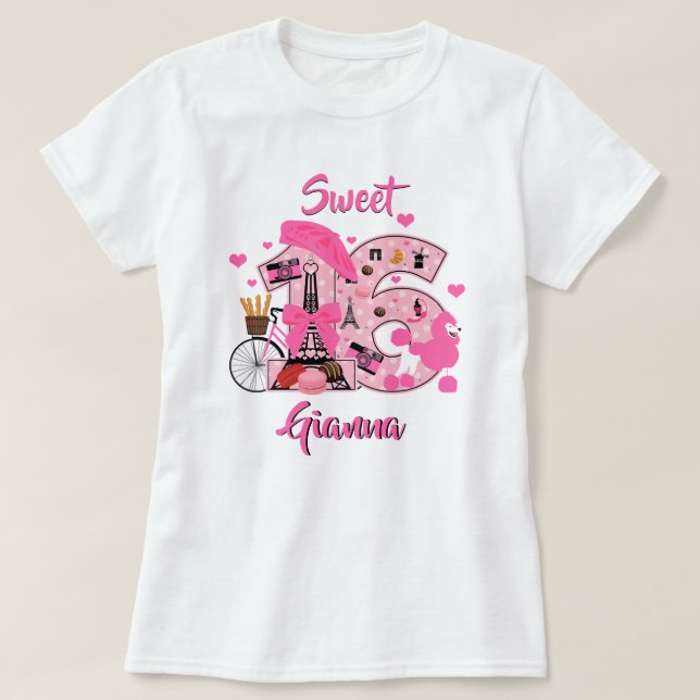 Sweet sixteen Paris Birthday Shirts T Shirt (Design framsida)