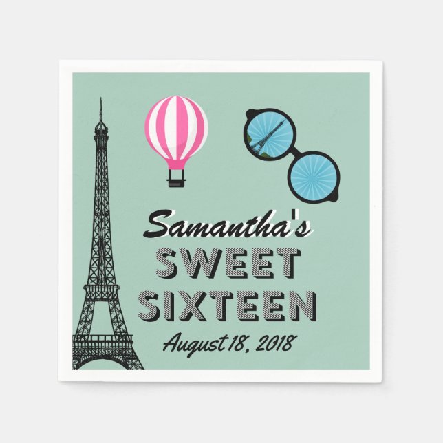 Sweet sixteen Paris Theme Birthday Pappersservett (Framsidan)