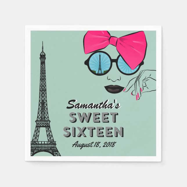 Sweet sixteen Paris Theme Birthday Pappersservett (Framsidan)