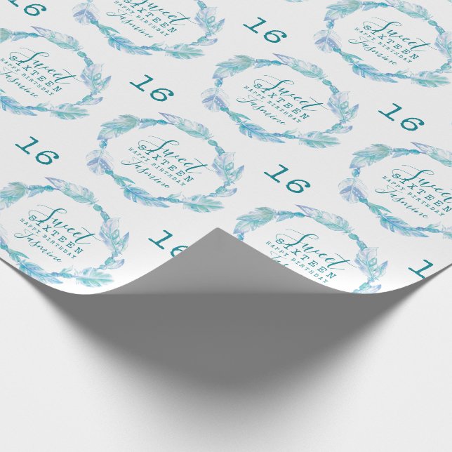 Sweet sixteen pärlor akvatiska vattenfärger presentpapper (Hörn)