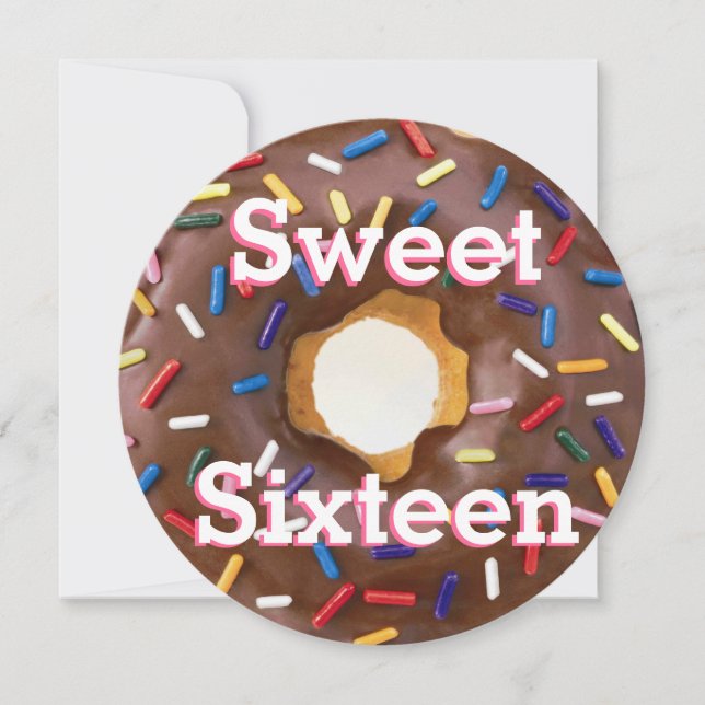 Sweet sixteen Party Choklad med Sprinkles Donut Inbjudningar (Framsida)
