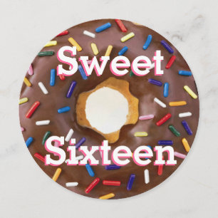 Sweet sixteen Party Choklad med Sprinkles Donut Inbjudningar