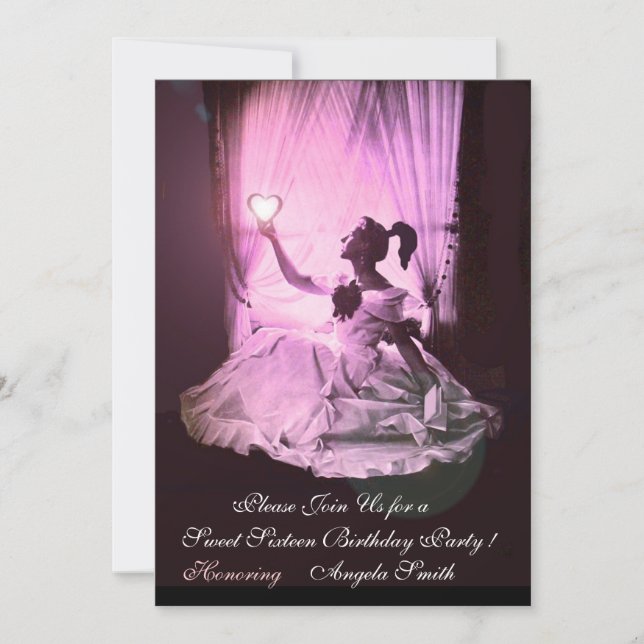 SWEET SIXTEEN PARTY,Red Rosa Ruby Monogram Black Inbjudningar (Framsida)