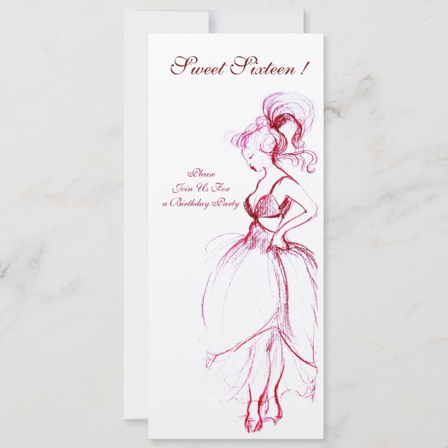 SWEET SIXTEEN PARTY, rött rosa krämfilt Inbjudningar (Framsida)