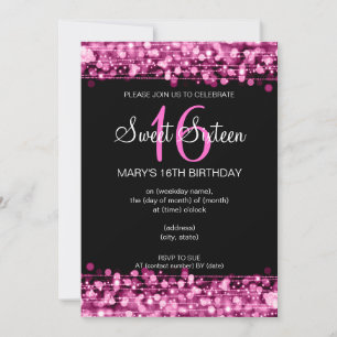 Sweet sixteen Party Sparkles Rosa Inbjudningar