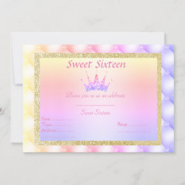SWEET SIXTEEN PASTEL-diamantTIARA BIRTHDAY GULD Inbjudningar