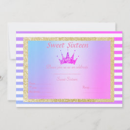 SWEET SIXTEEN PASTEL RAND TIARA BIRTHDAY GULD INBJUDNINGAR