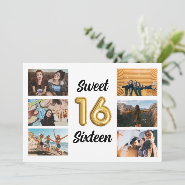 Sweet sixteen Photo Collage Födelsedagsfest Inbjudningar (Stående Fram)