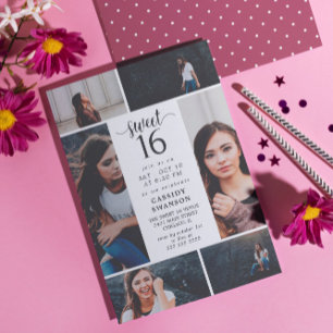 Sweet sixteen Photo Collage Inbjudningar