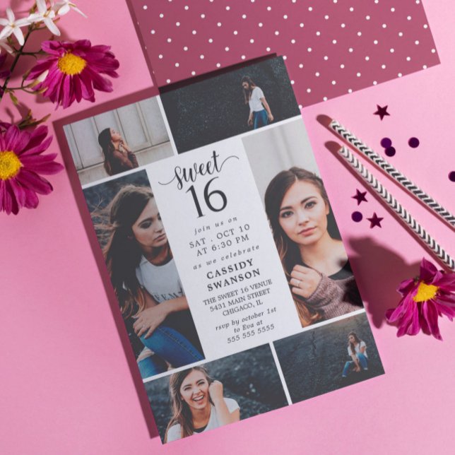 Sweet sixteen Photo Collage Inbjudningar (Skapare uppladdad)
