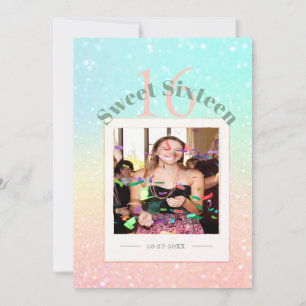 Sweet sixteen Photo Glitter Modern Chic Birthday Inbjudningar