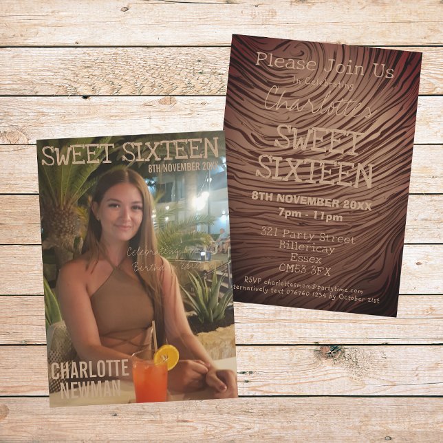 Sweet sixteen Photo Magazine Birthday Inbjudningar (Front And Back)