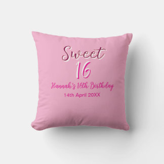 Sweet sixteen pink white name date bold letter mar kudde
